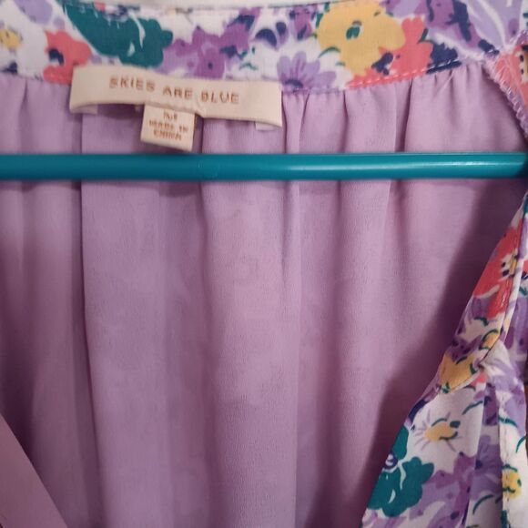 Skies Are Blue Women's M Floral Midi Dress V-neckline, dress flows, party dress - Picture 6 of 13